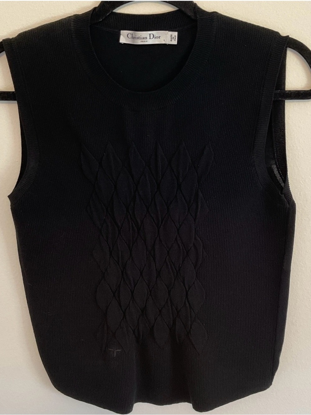 Vintage Dior Black Sleeveless cotton knit sweater crew neck size 10 bee monogram